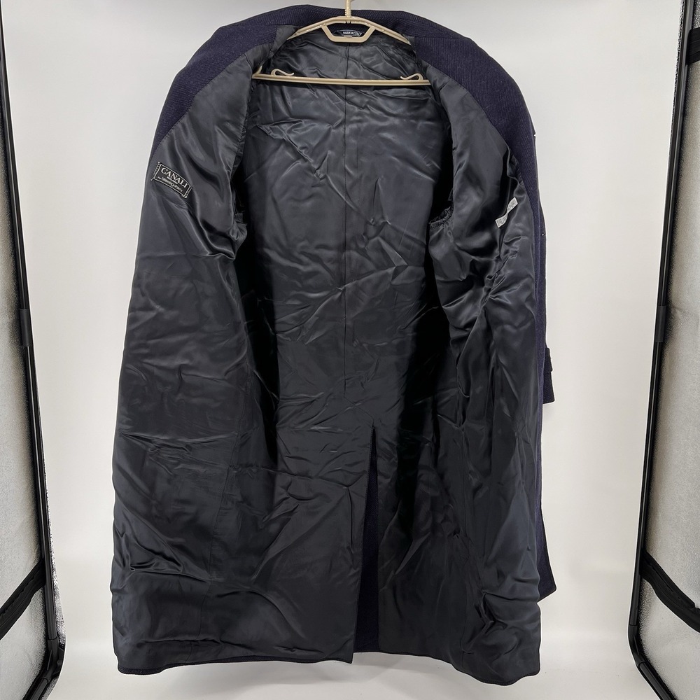 Canali Milano for Bloomingdale's Men's 100% Wool Overcoat Trench Navy Blue - Picture 10 of 14